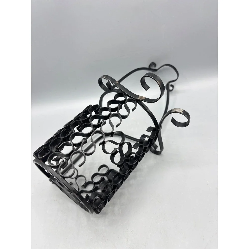 Vintage Wrought Iron Wine Bottle Holder Single Cradle Black Metal‎ Scrollwork